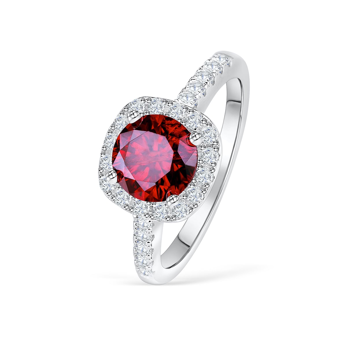Simulated Ruby Round Halo Engagement Ring