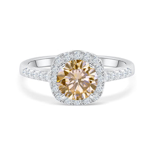 Simulated Morganite Round Halo Engagement Ring