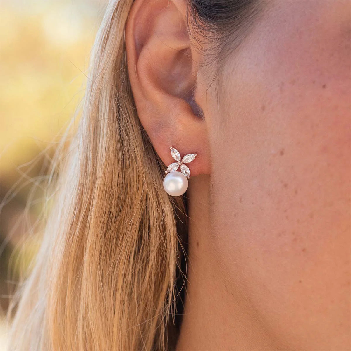 Marquise Floral Pearl Bridal Earrings