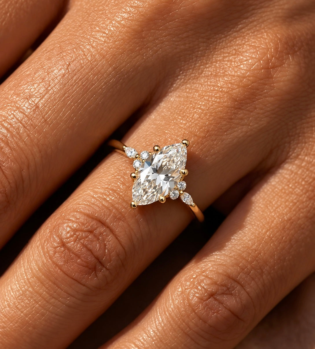 2 Carat Marquise Cut Moissanite Ring with Side Stones