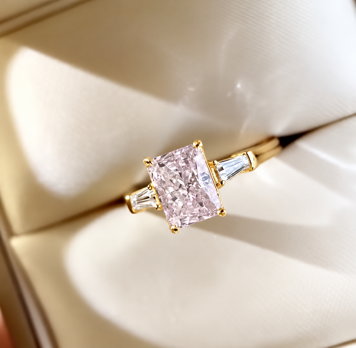 2 Carat Radiant Cut Moissanite Ring with Tapered Side Stones
