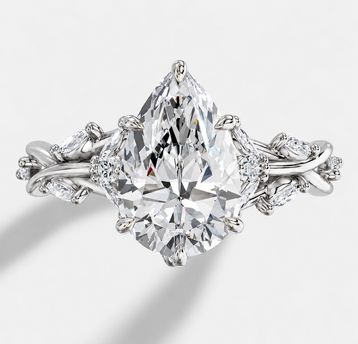 3 Carat Nature-Inspired Pear Cut Moissanite Ring