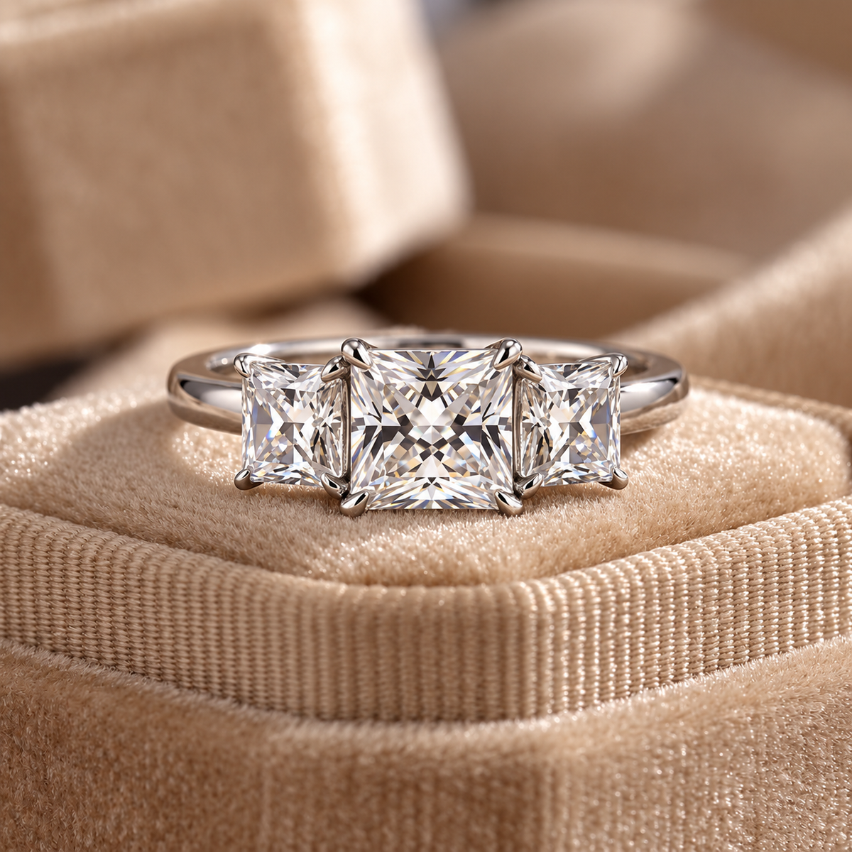 Three Stone Princess Cut Moissanite Ring