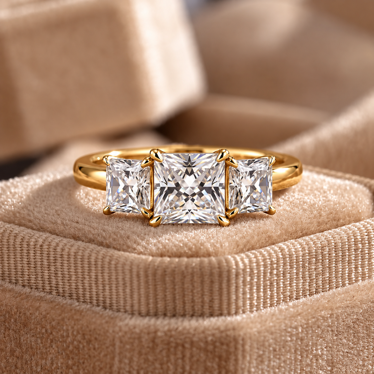 Three Stone Princess Cut Moissanite Ring
