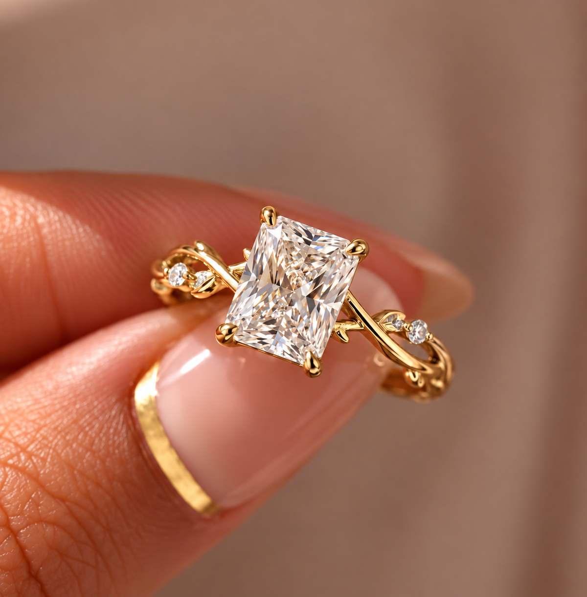 2 Carat Nature-Inspired Radiant Cut Moissanite Ring