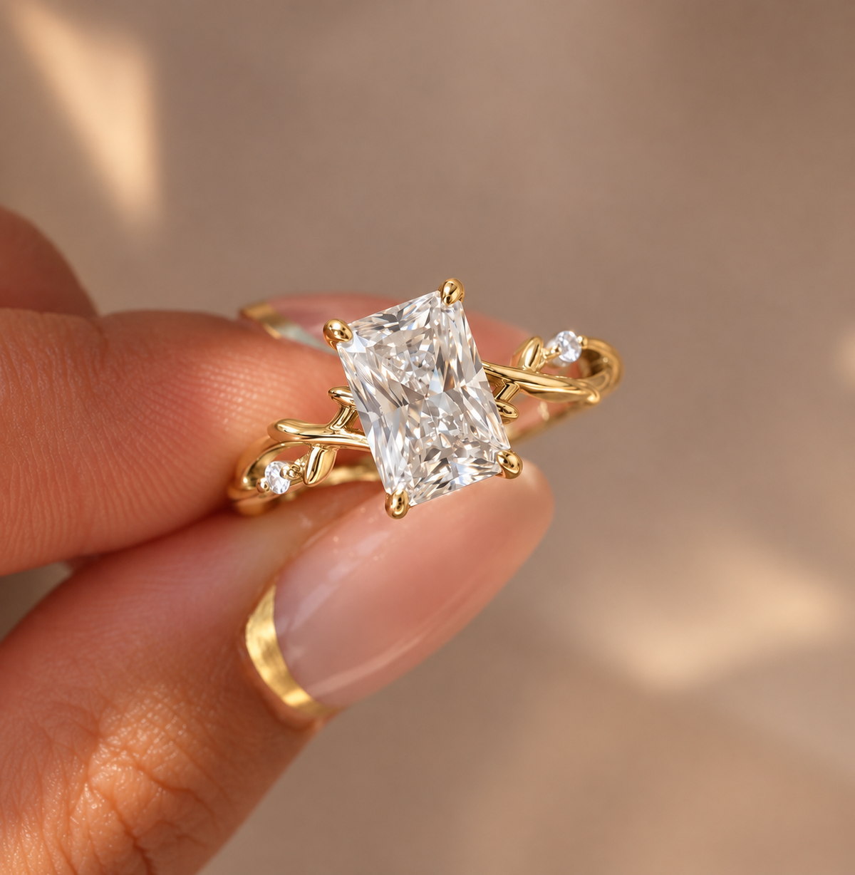 2 Carat Nature-Inspired Radiant Cut Moissanite Ring