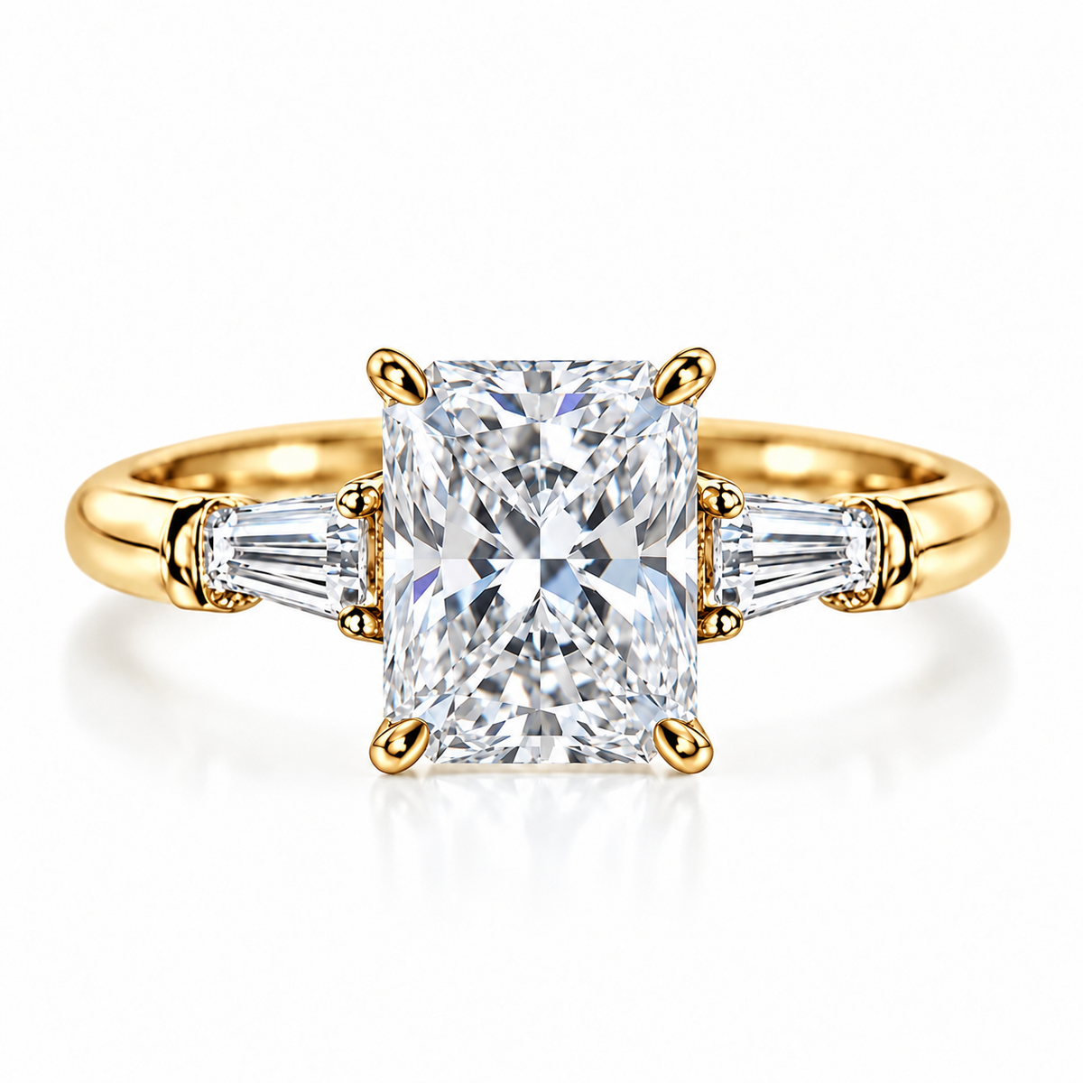 2 Carat Radiant Cut Moissanite Ring with Tapered Side Stones
