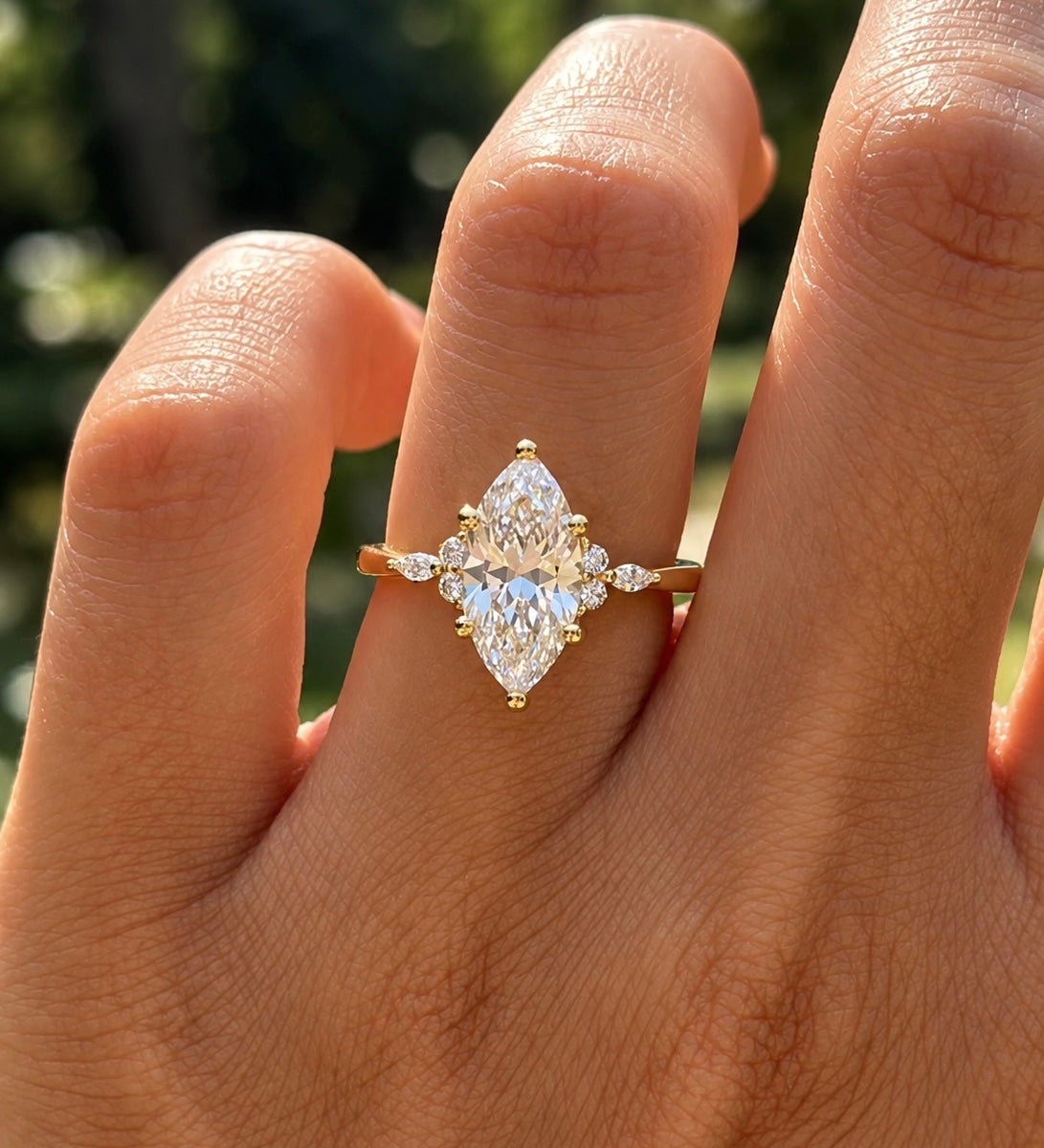 2 Carat Marquise Cut Moissanite Ring with Side Stones