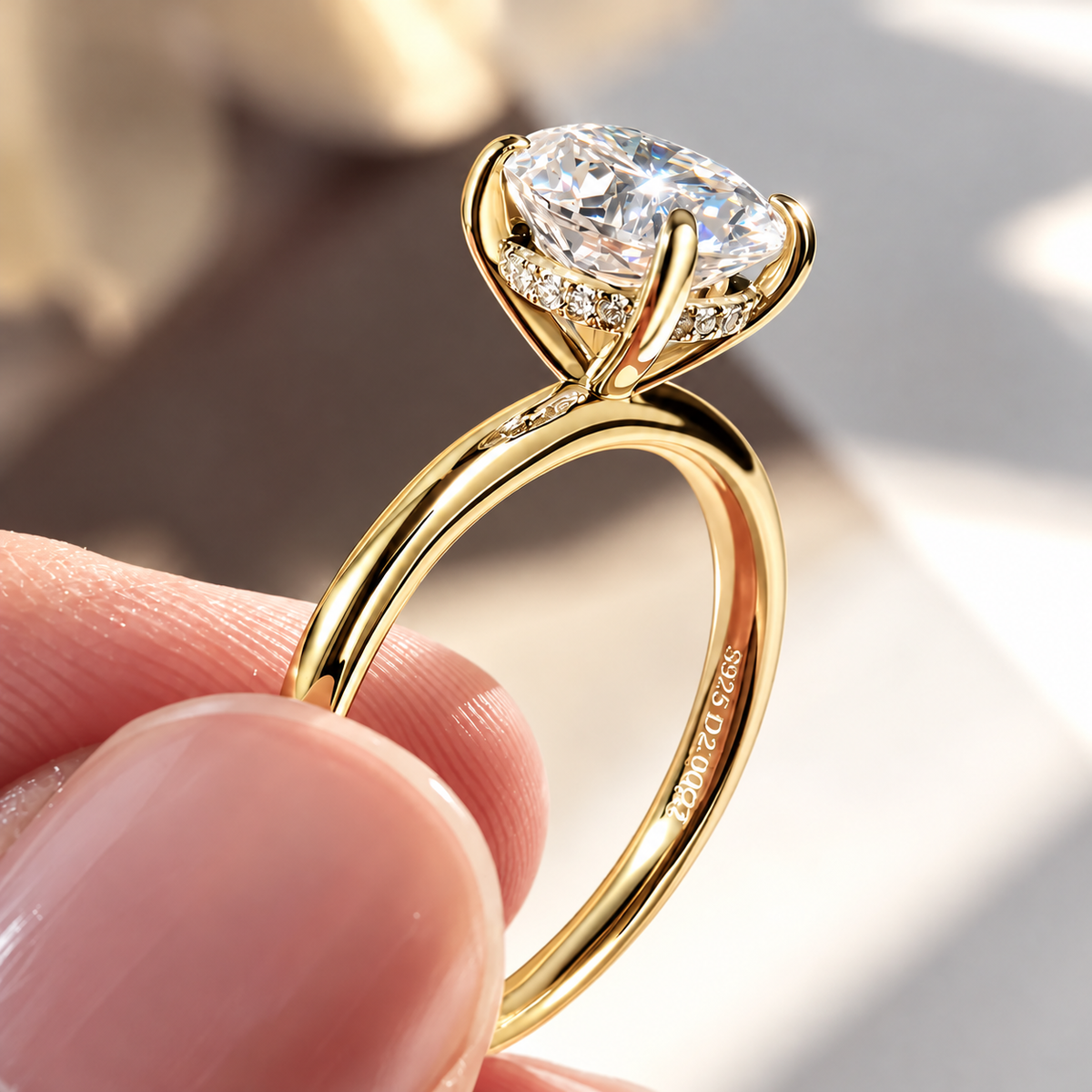 3 Carat Oval Cut Hidden Halo Moissanite Ring