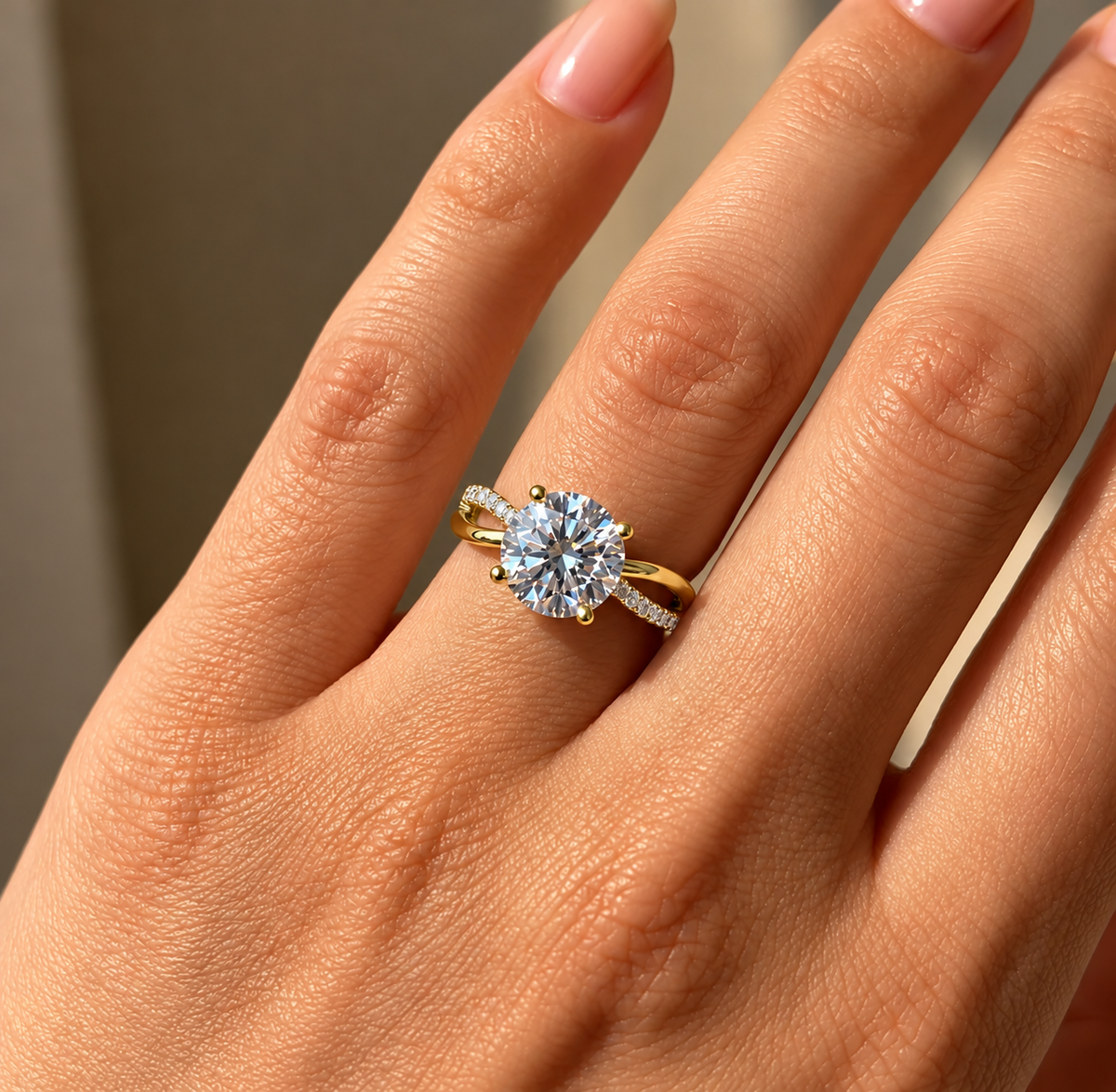 2 Carat Round Cut Moissanite Ring with Twisted Band