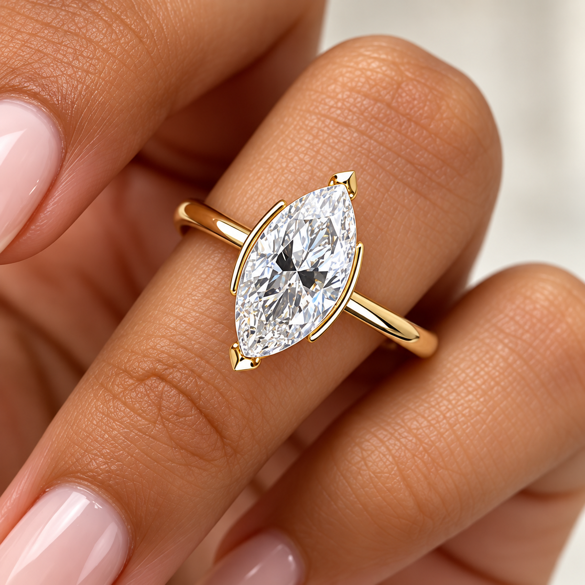 3 Carat Marquise Cut Half Bezel Moissanite Ring