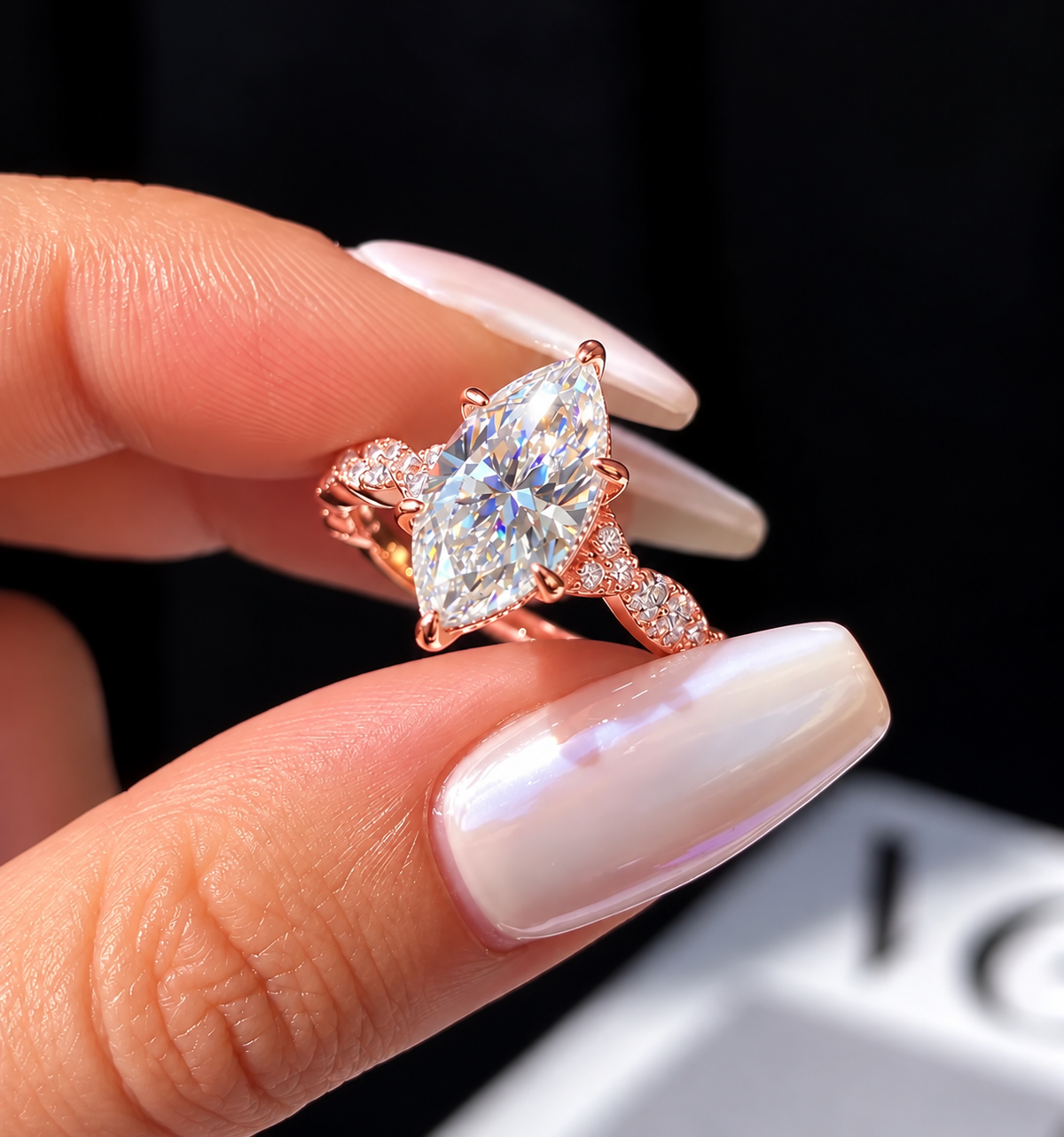 2 Carat Marquise Cut Moissanite Ring with Woven Intertwined Band