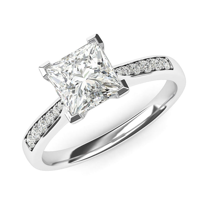 Princess Cut Diamond with Side Stones Engagement Ring