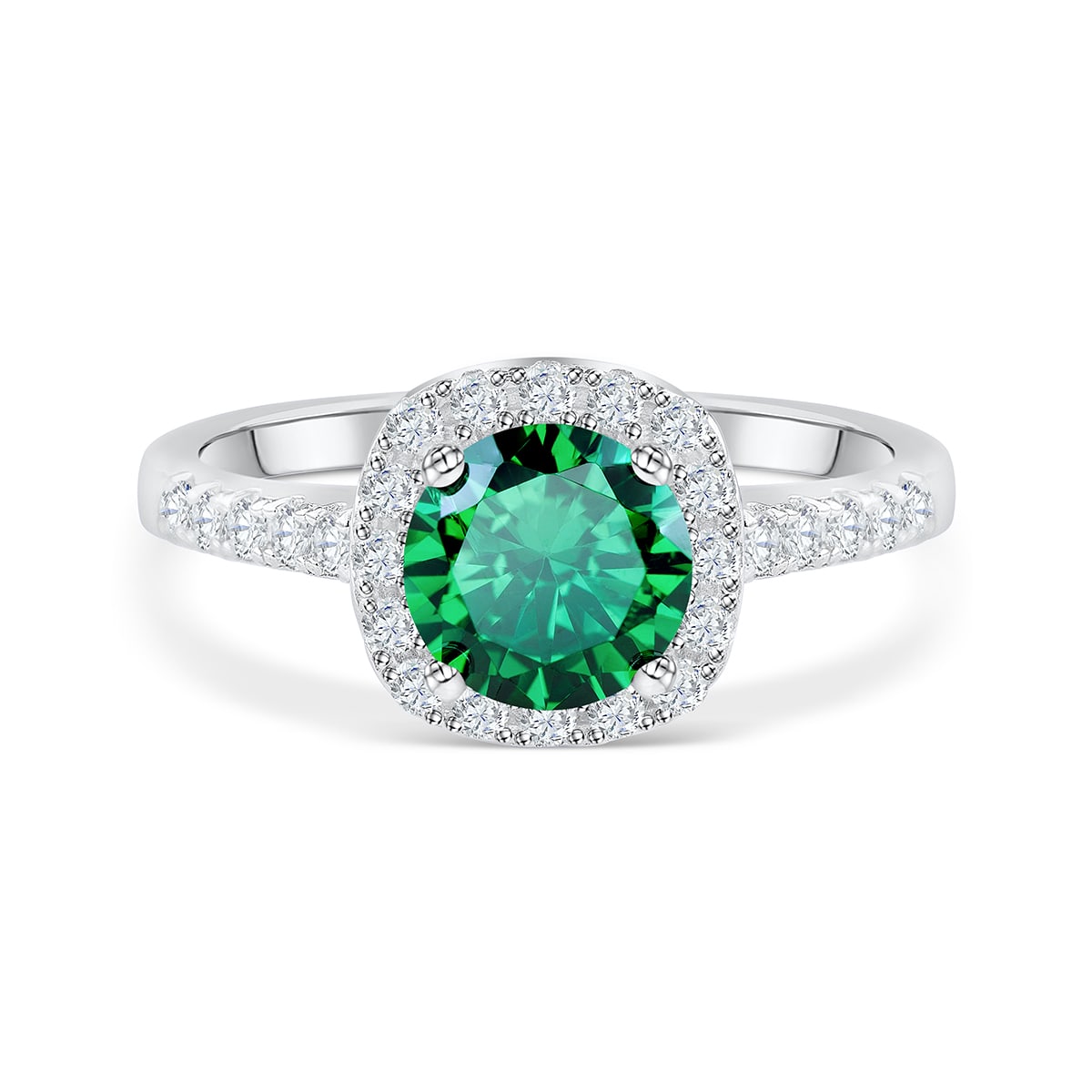 1.5 Carat Simulated Emerald Round Cut Halo Engagement Ring
