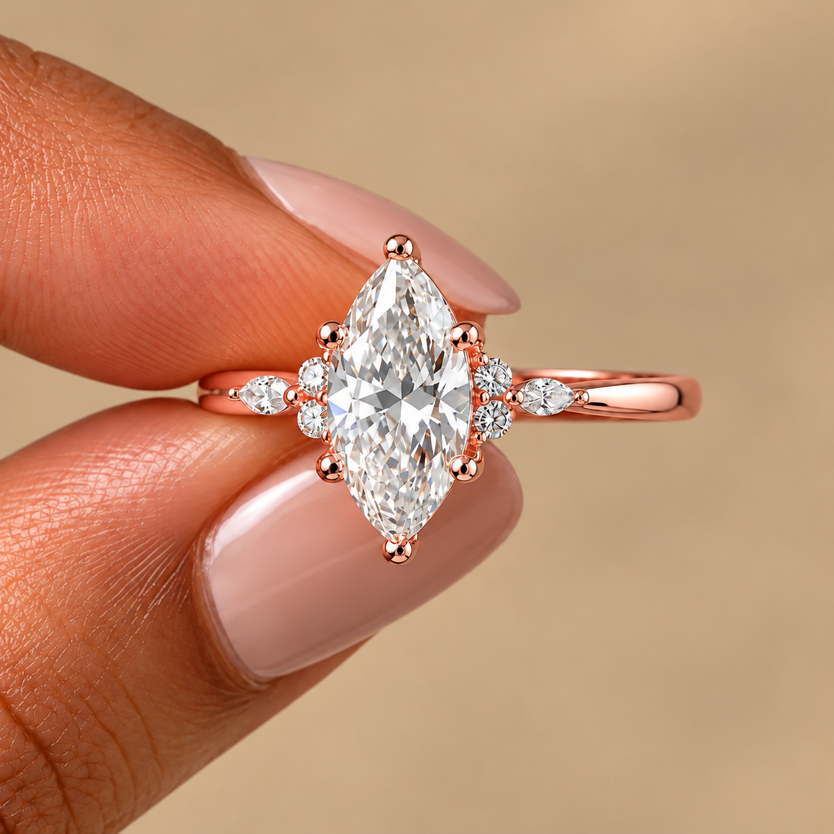 2 Carat Marquise Cut Moissanite Ring with Side Stones