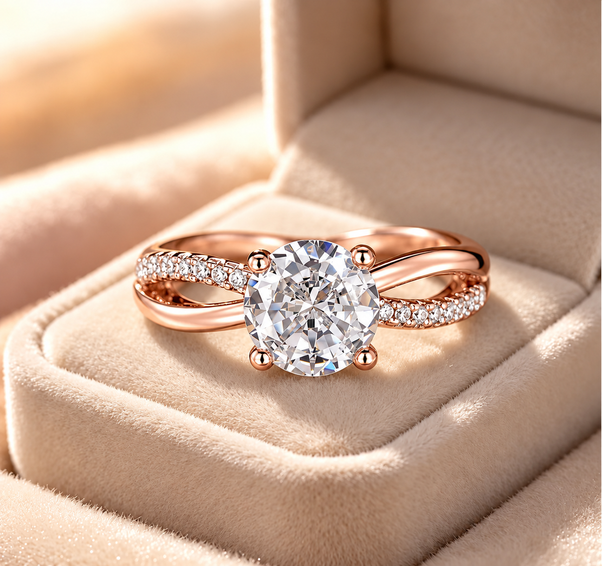 2 Carat Round Cut Moissanite Ring with Twisted Band