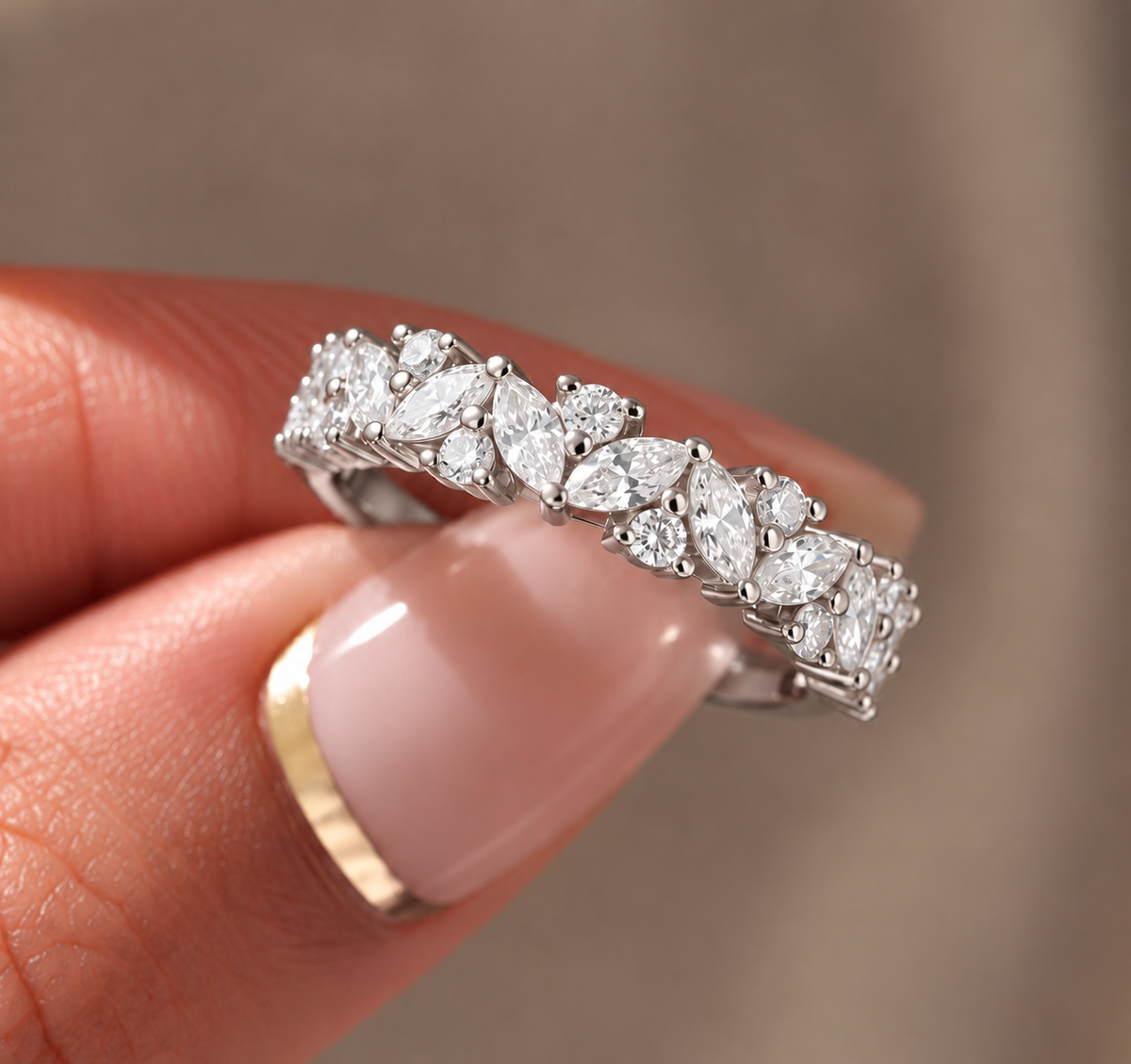 Marquise & Round Cut Half Eternity Moissanite Band