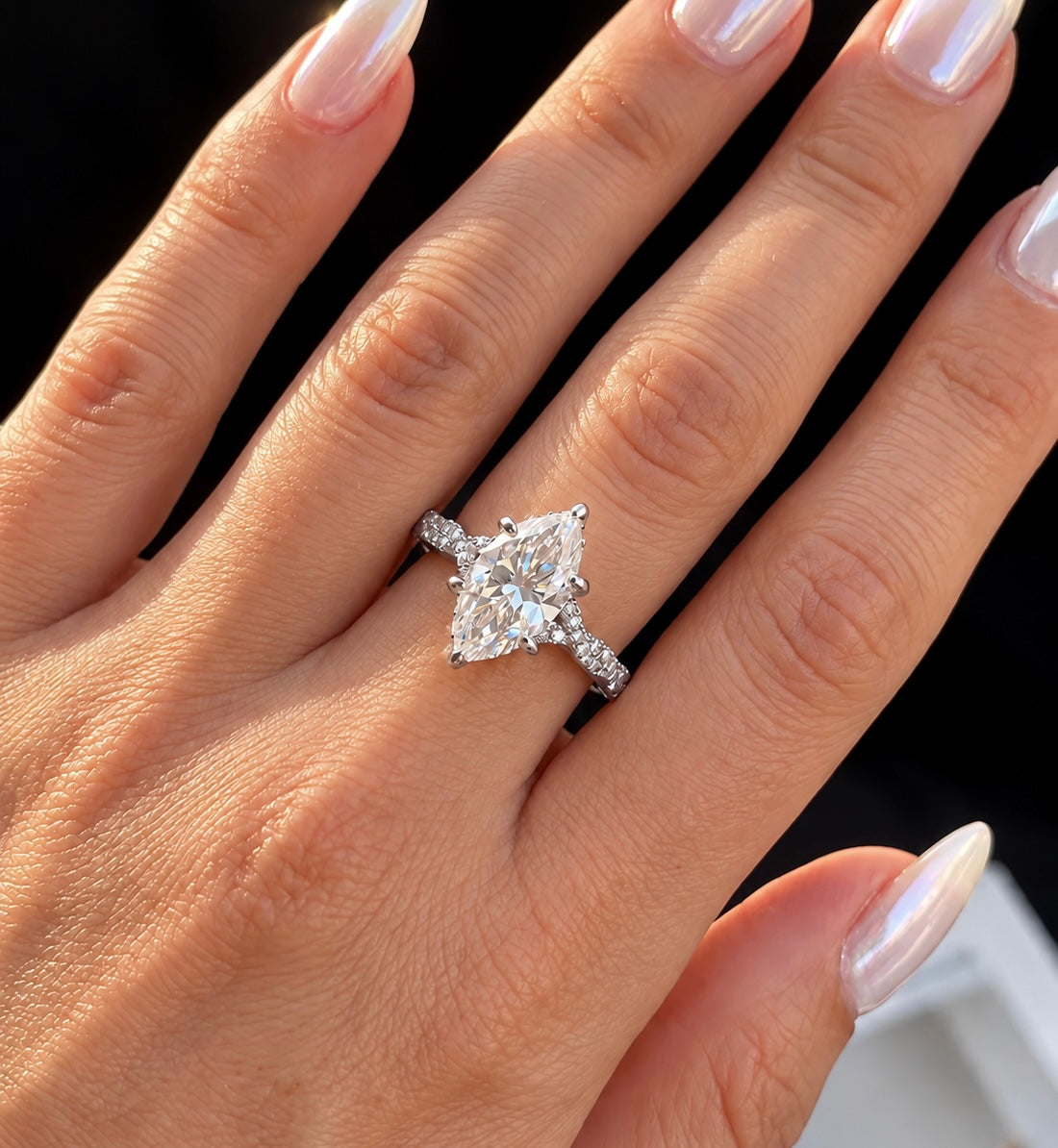 2 Carat Marquise Cut Moissanite Ring with Woven Intertwined Band