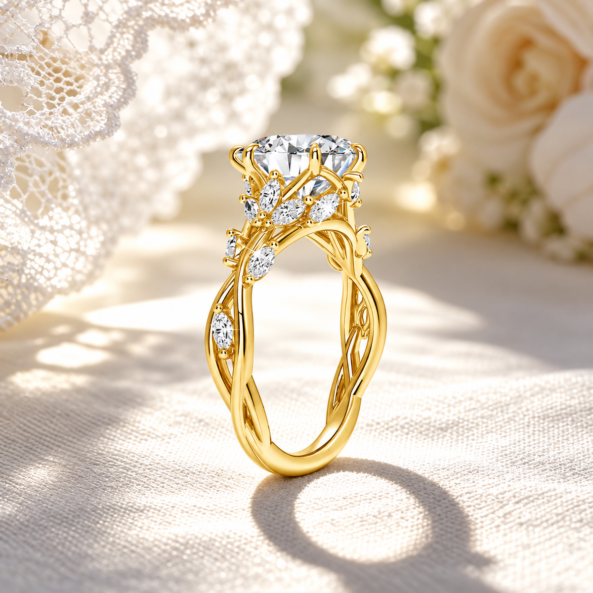 2 Carat Round Cut Nature-Inspired Moissanite Ring