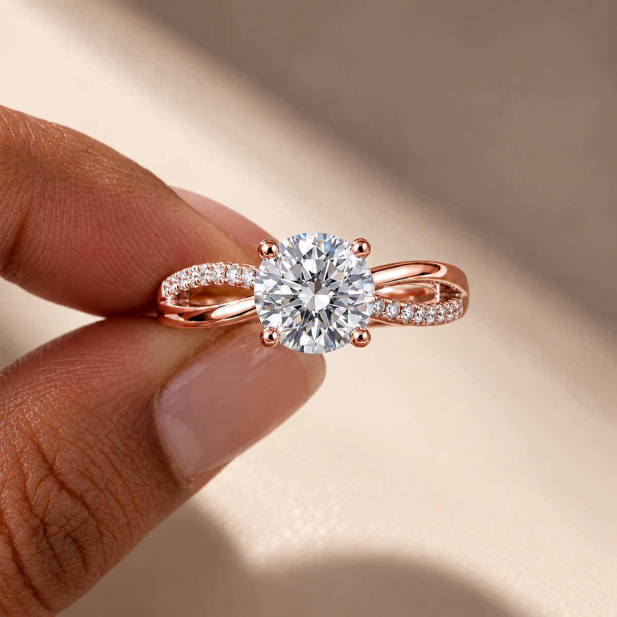 2 Carat Round Cut Moissanite Ring with Twisted Band