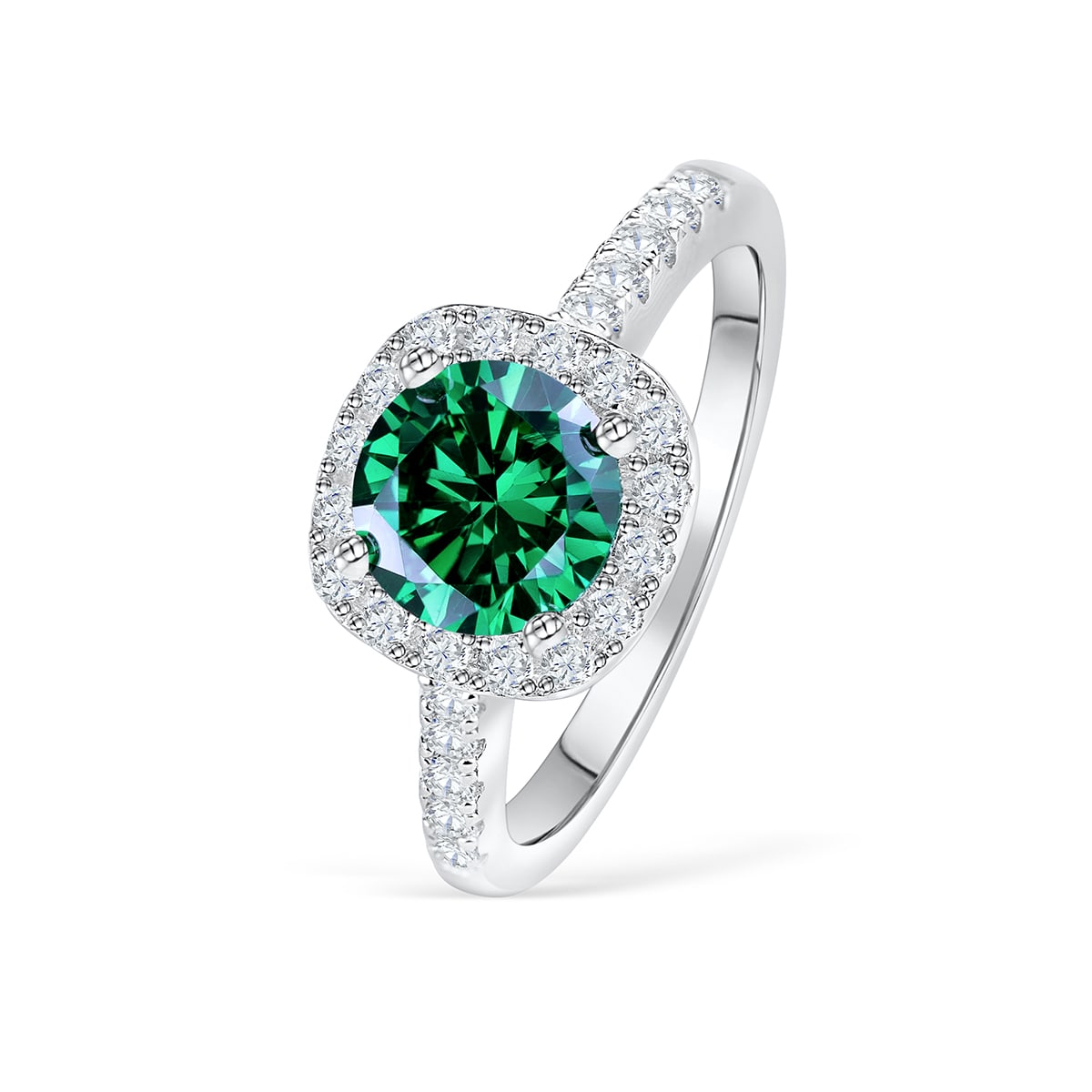 1.5 Carat Simulated Emerald Round Cut Halo Engagement Ring