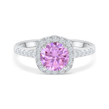 Simulated Sapphire Round Halo Engagement Ring