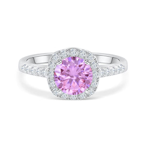 Simulated Sapphire Round Halo Engagement Ring