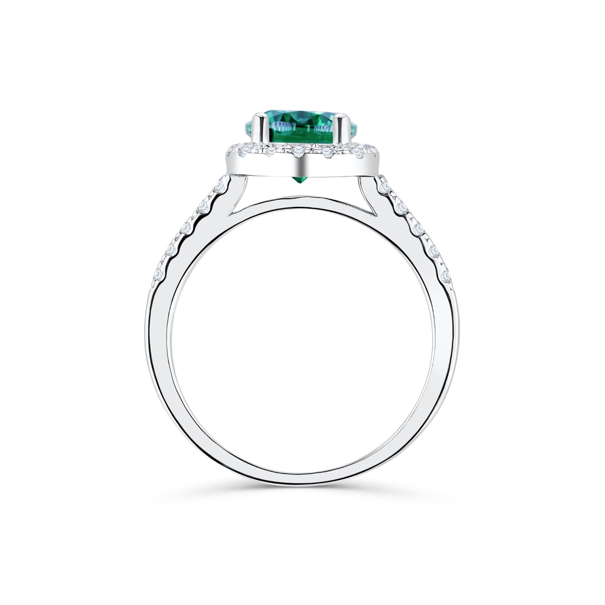 1.5 Carat Simulated Emerald Round Cut Halo Engagement Ring