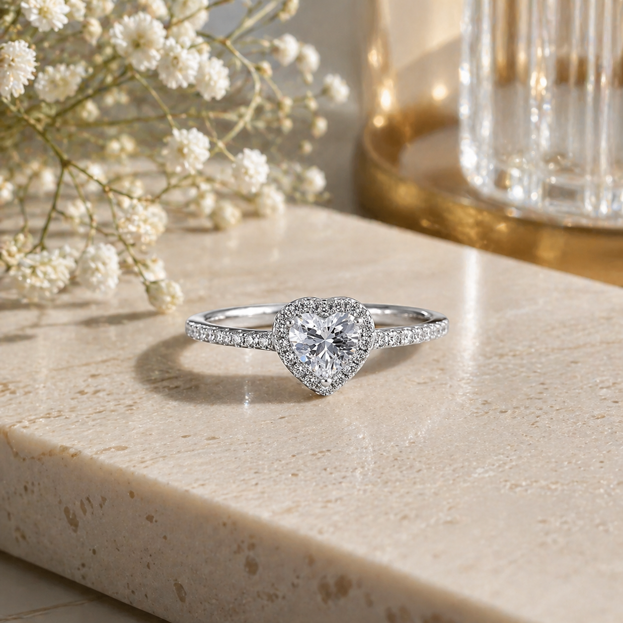 1.5 Carat Heart Cut Halo Moissanite Ring