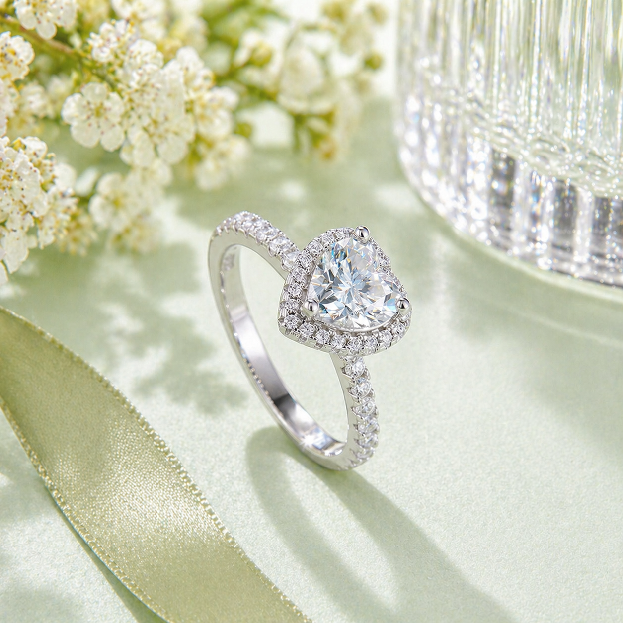 1.5 Carat Heart Cut Halo Moissanite Ring