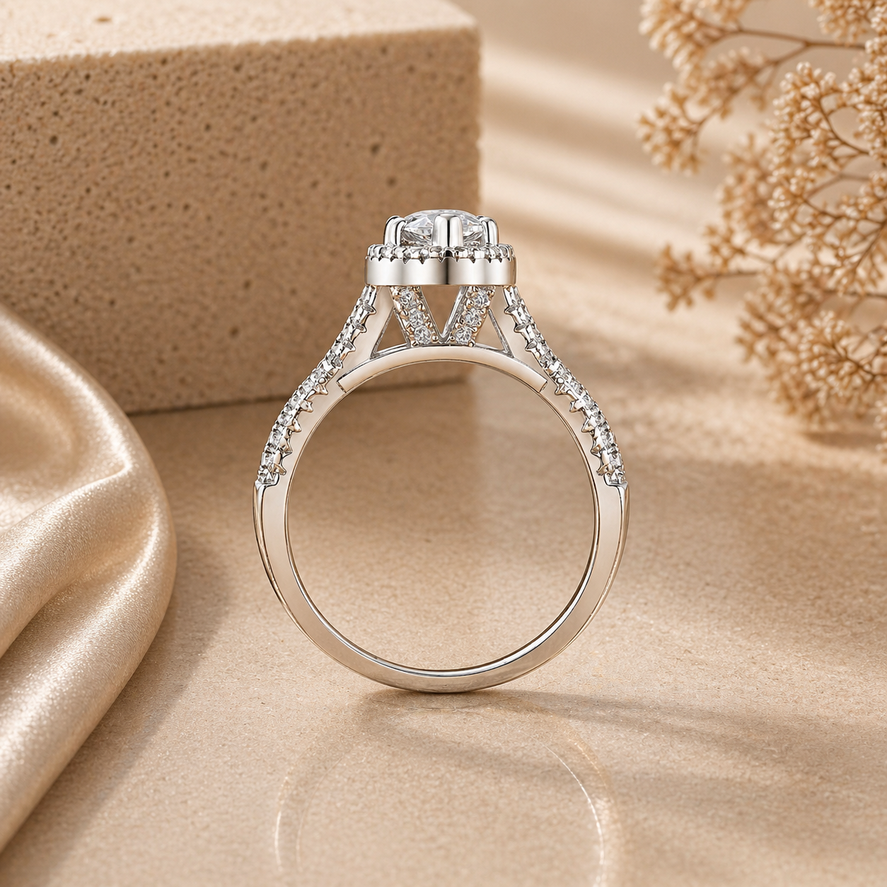 Twisted Marquise Cut Halo Moissanite Ring