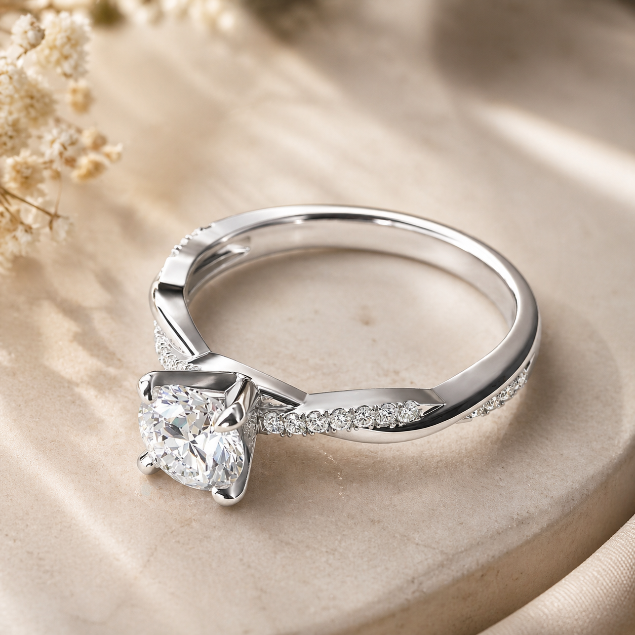Twisted Round Cut Petite Moissanite Ring