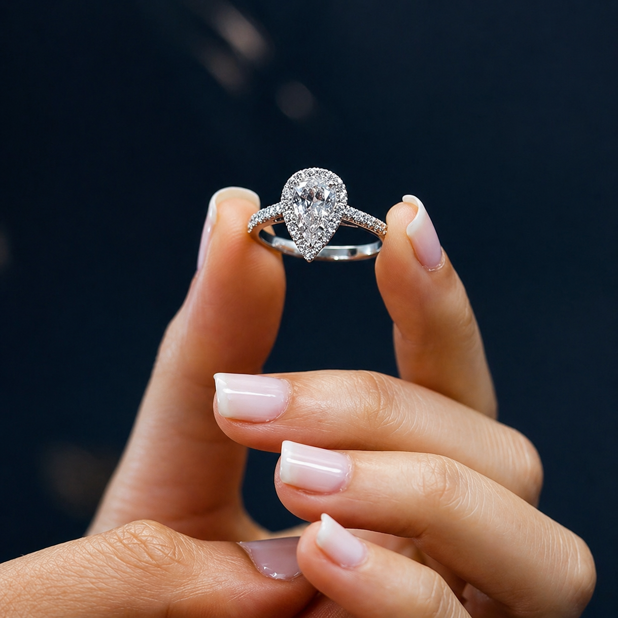 Pear Cut Halo Moissanite Ring Set
