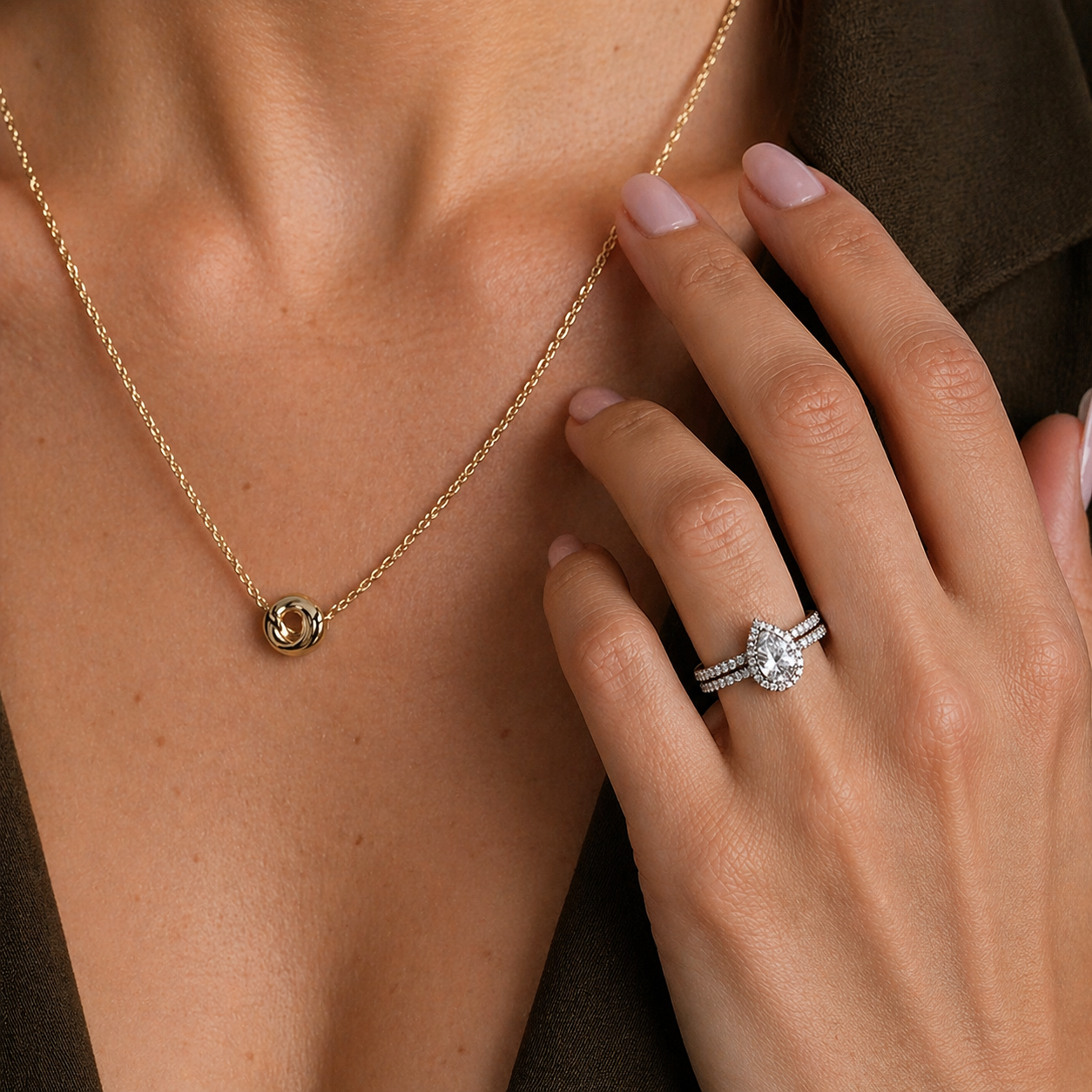 Pear Cut Halo Moissanite Ring Set