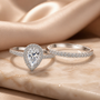 Pear Cut Halo Moissanite Ring Set