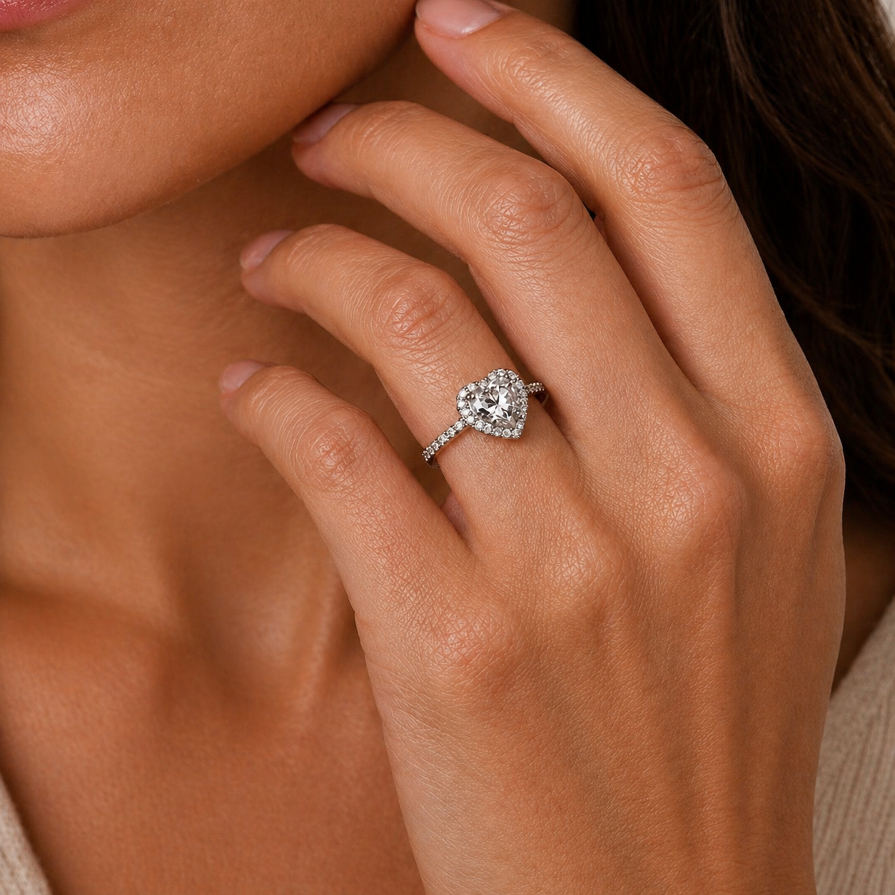 1.5 Carat Heart Cut Halo Moissanite Ring