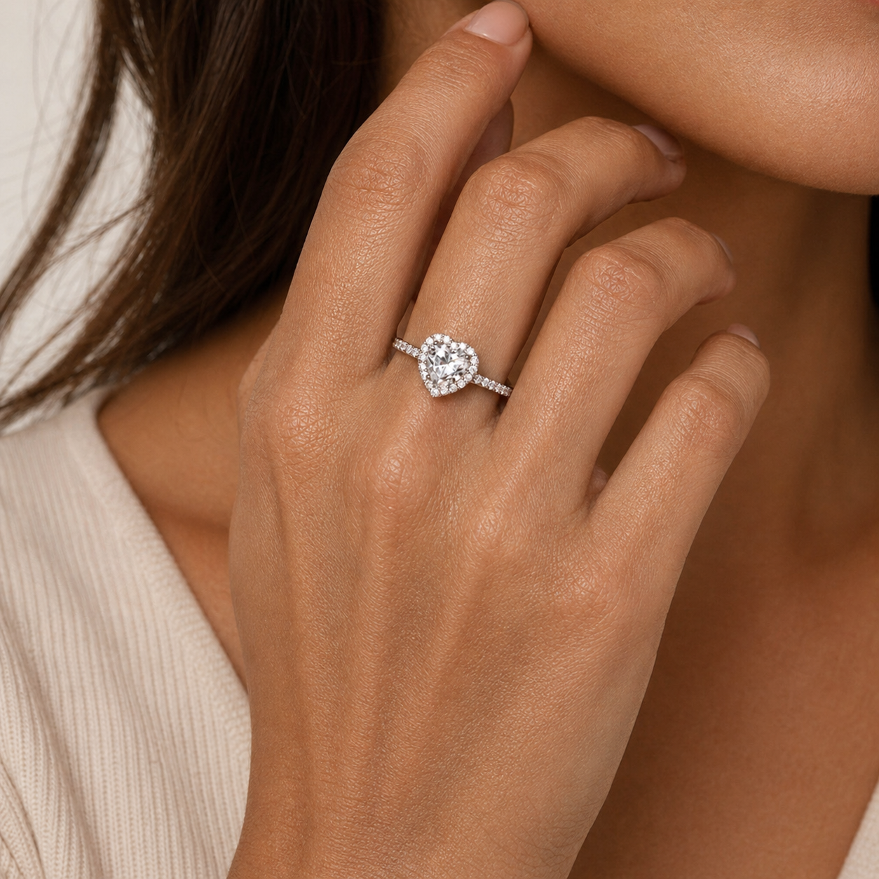 1.5 Carat Heart Cut Halo Moissanite Ring