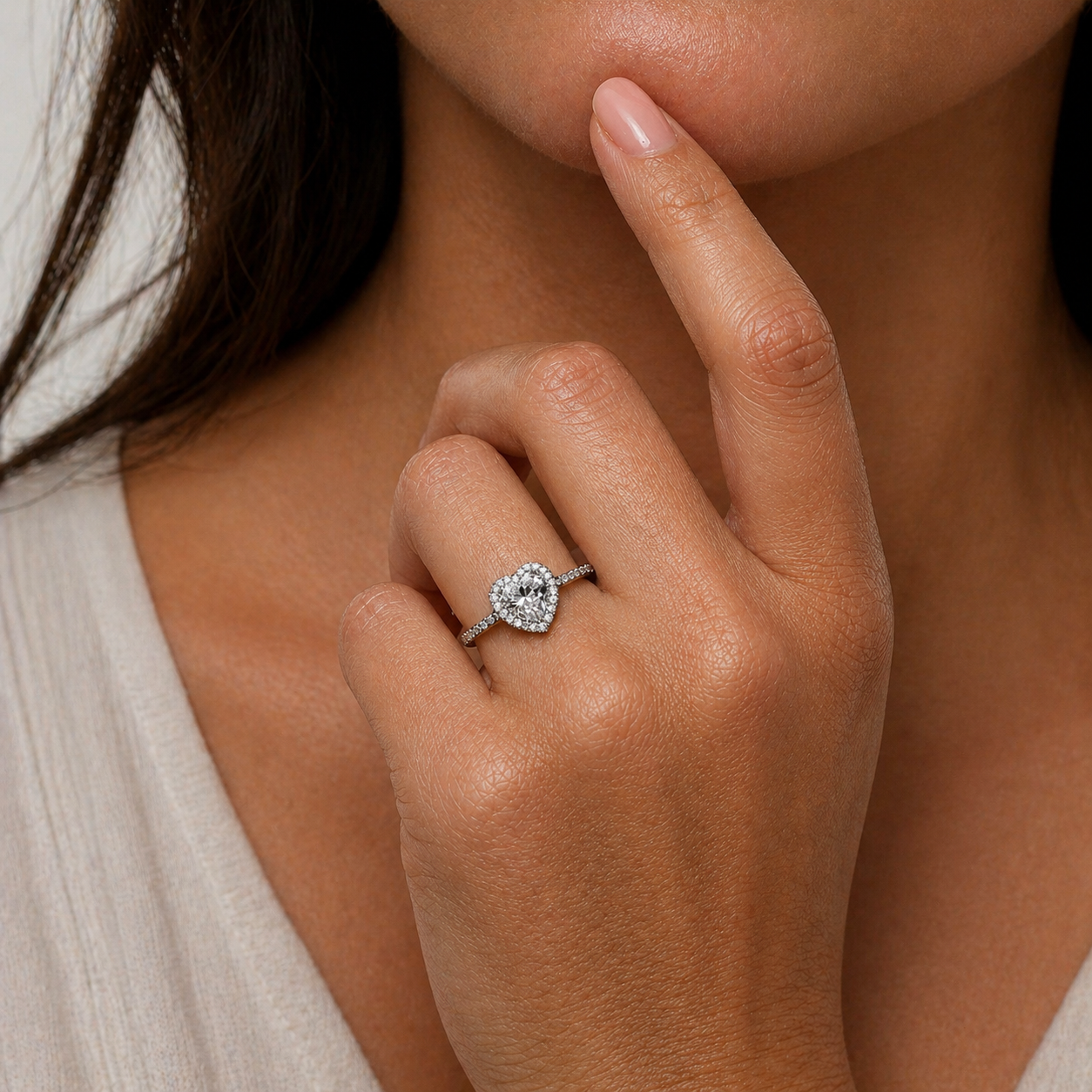 1.5 Carat Heart Cut Halo Moissanite Ring