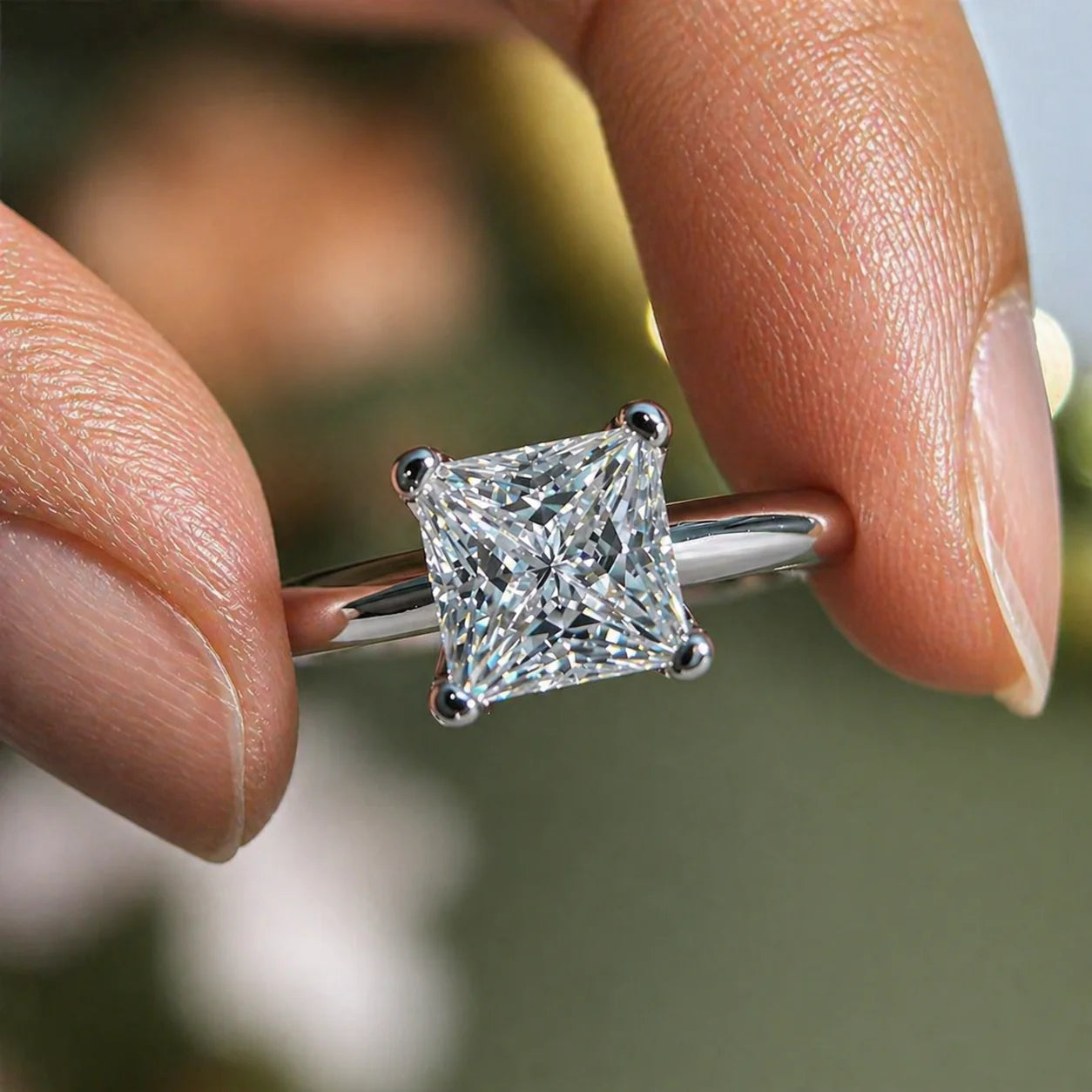 2 Carat Princess Cut Solitaire Moissanite Ring