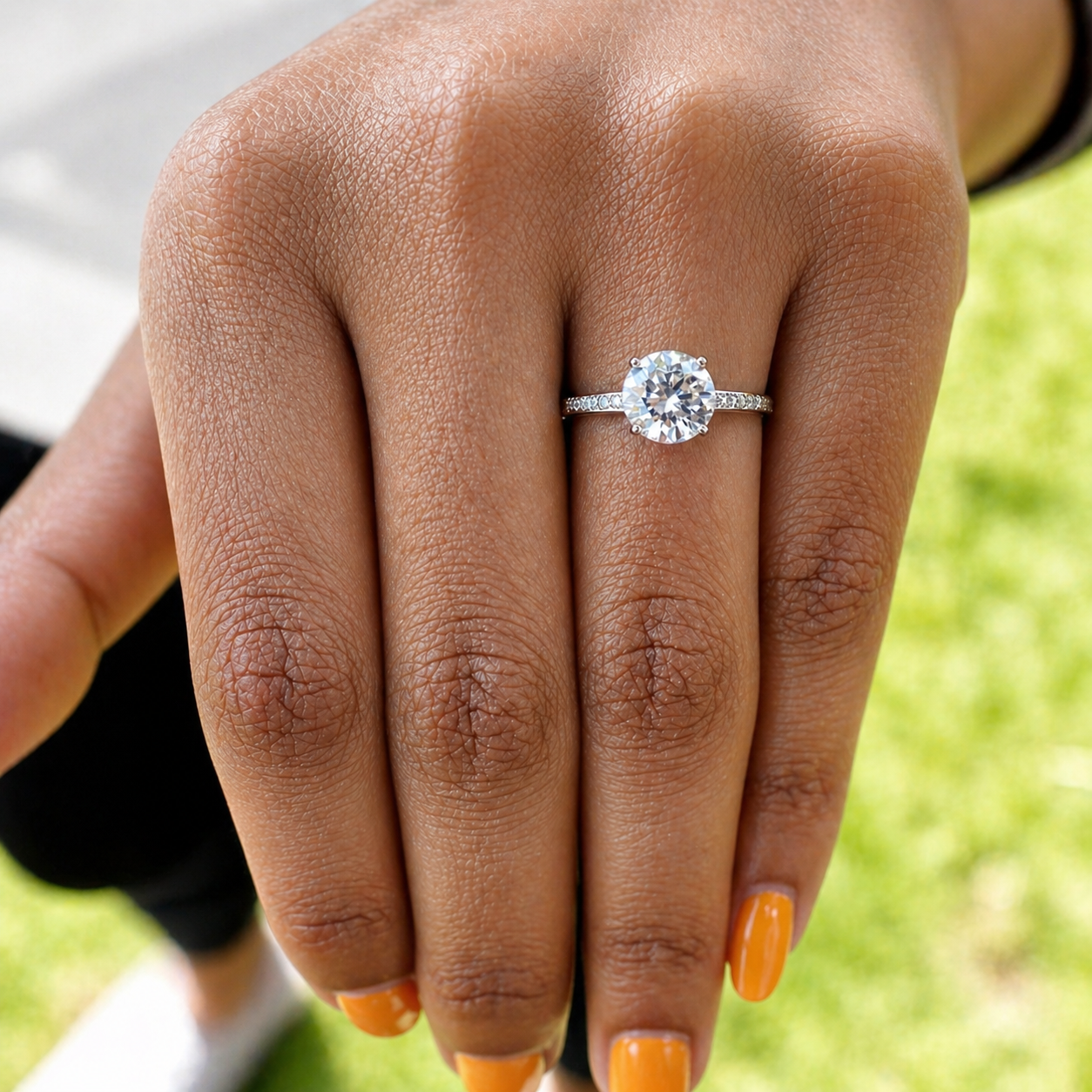 Round Cut Moissanite Ring with Pavé Band