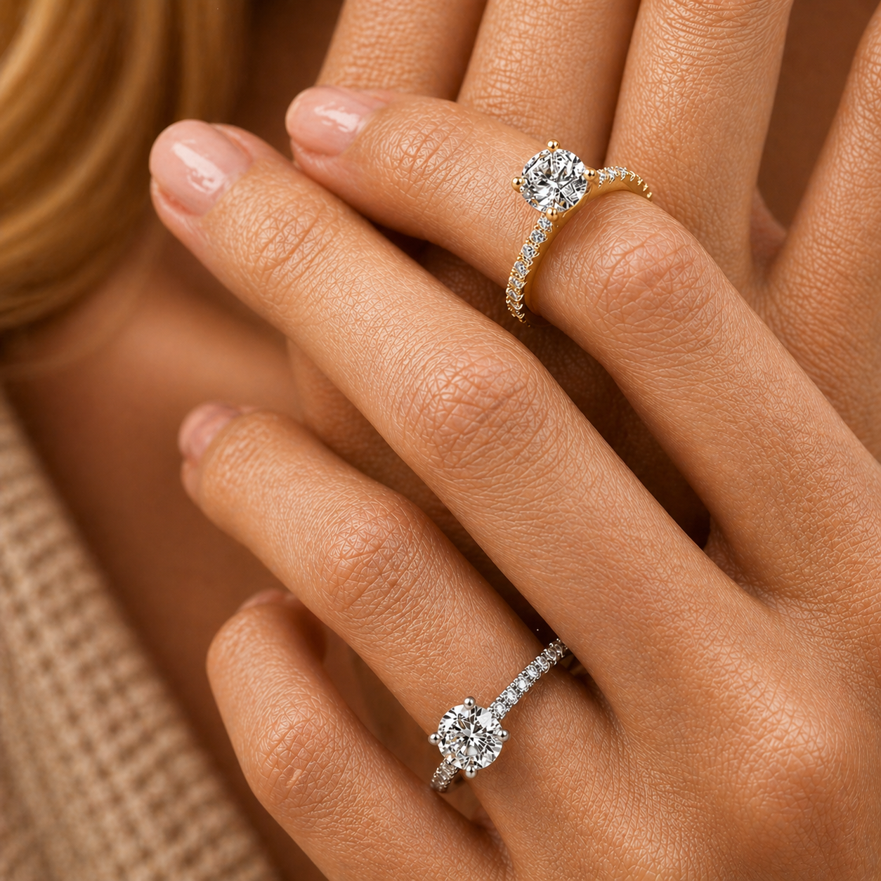 Round Cut Moissanite Ring with Pavé Band