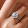 Round Cut Flower Halo Moissanite Ring