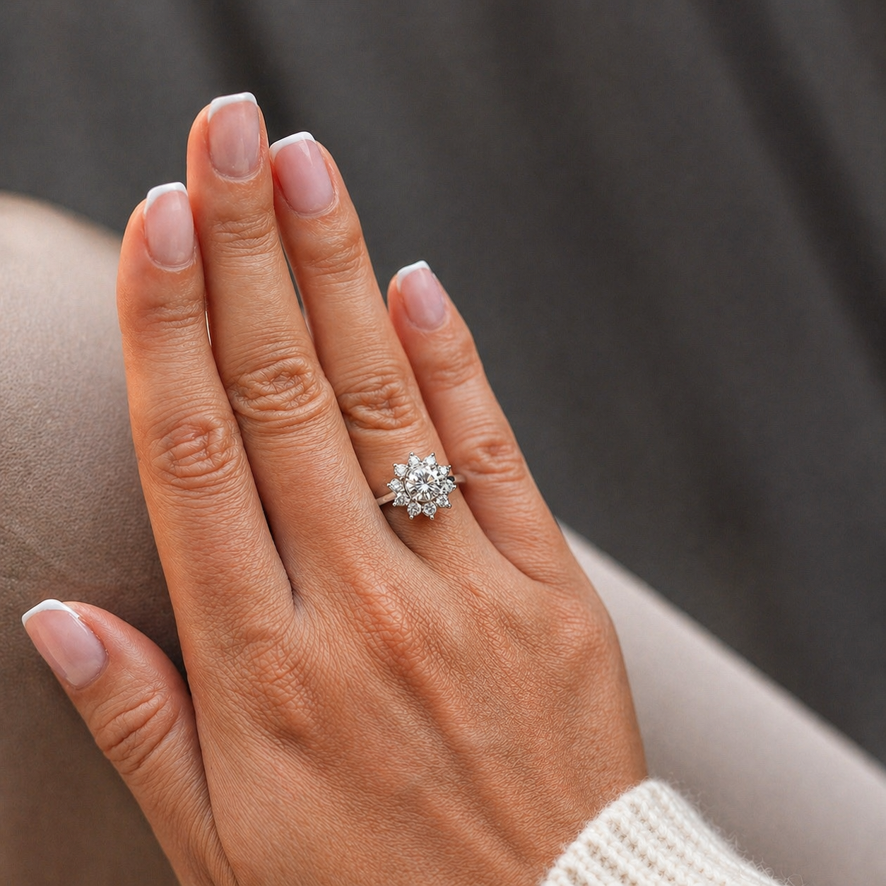 Round Cut Flower Halo Moissanite Ring