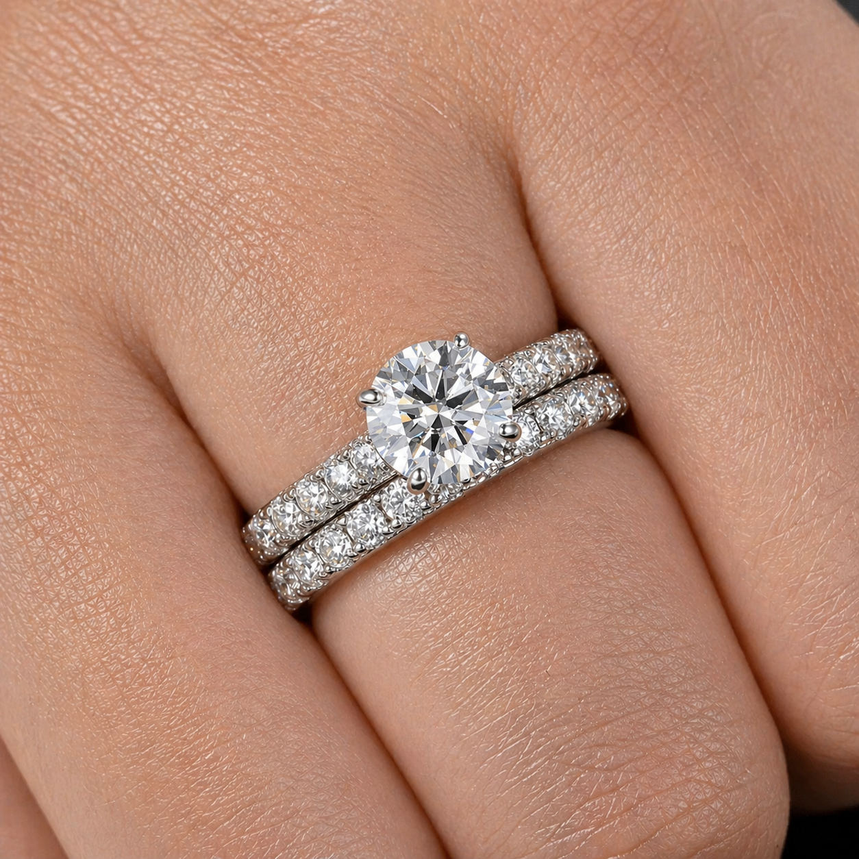 Round Cut Solitaire Moissanite Ring Set