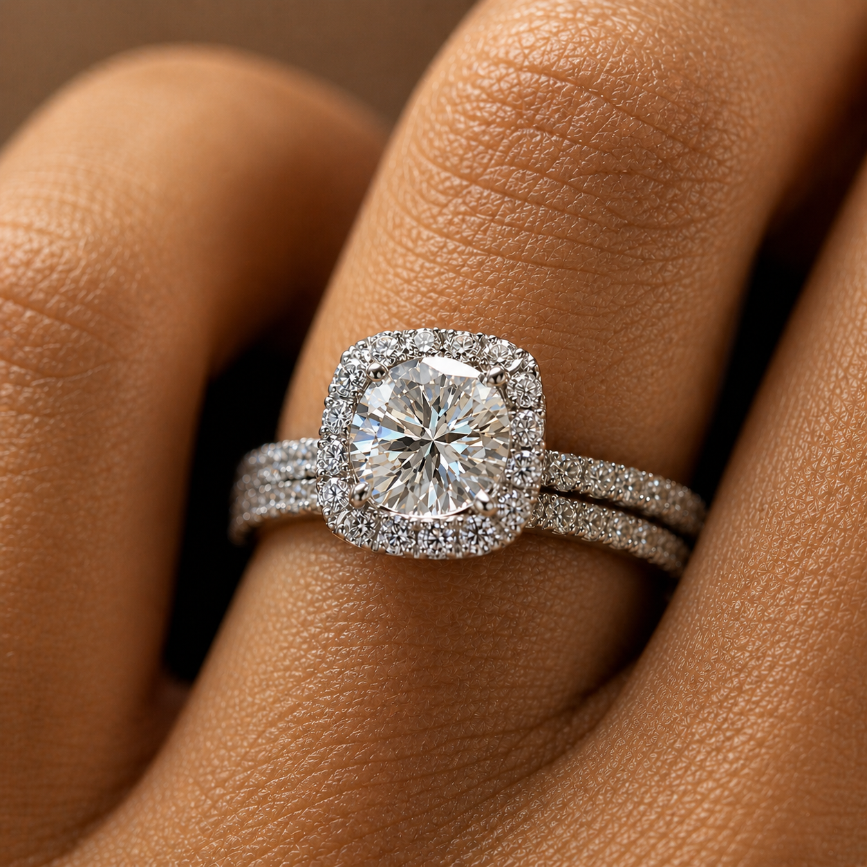 Round Cut Halo Moissanite Ring Set