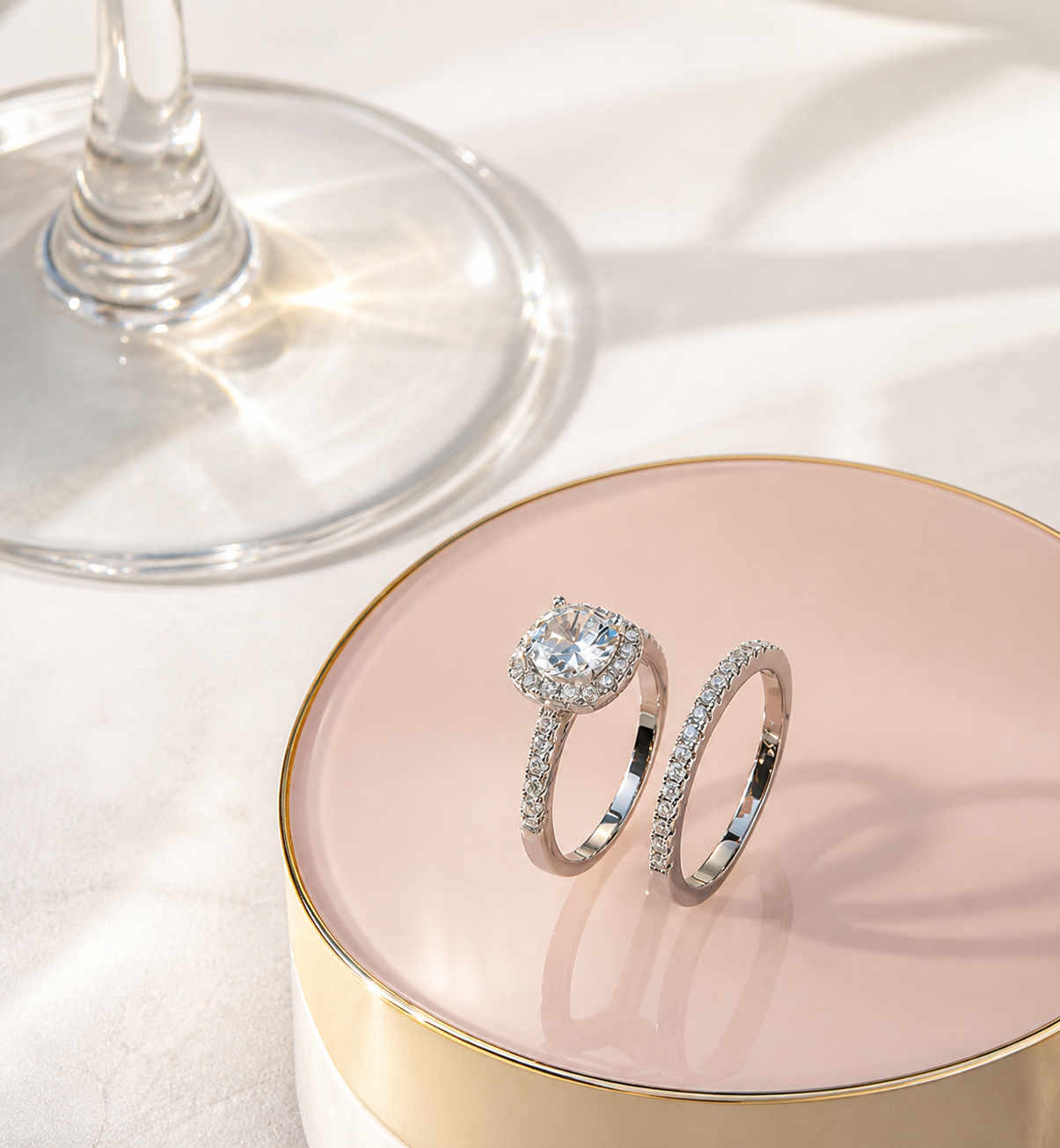 Round Cut Halo Moissanite Ring Set