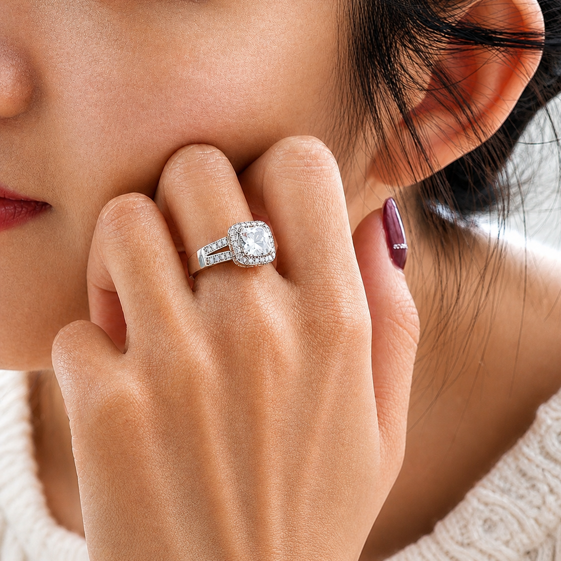 2 Carat Split Shank Princess Cut Moissanite Ring