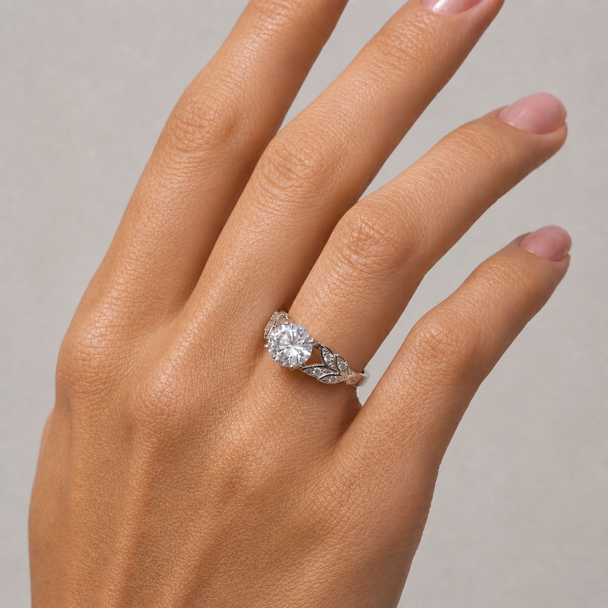 2 Carat Nature-Inspired Round Cut Moissanite Ring