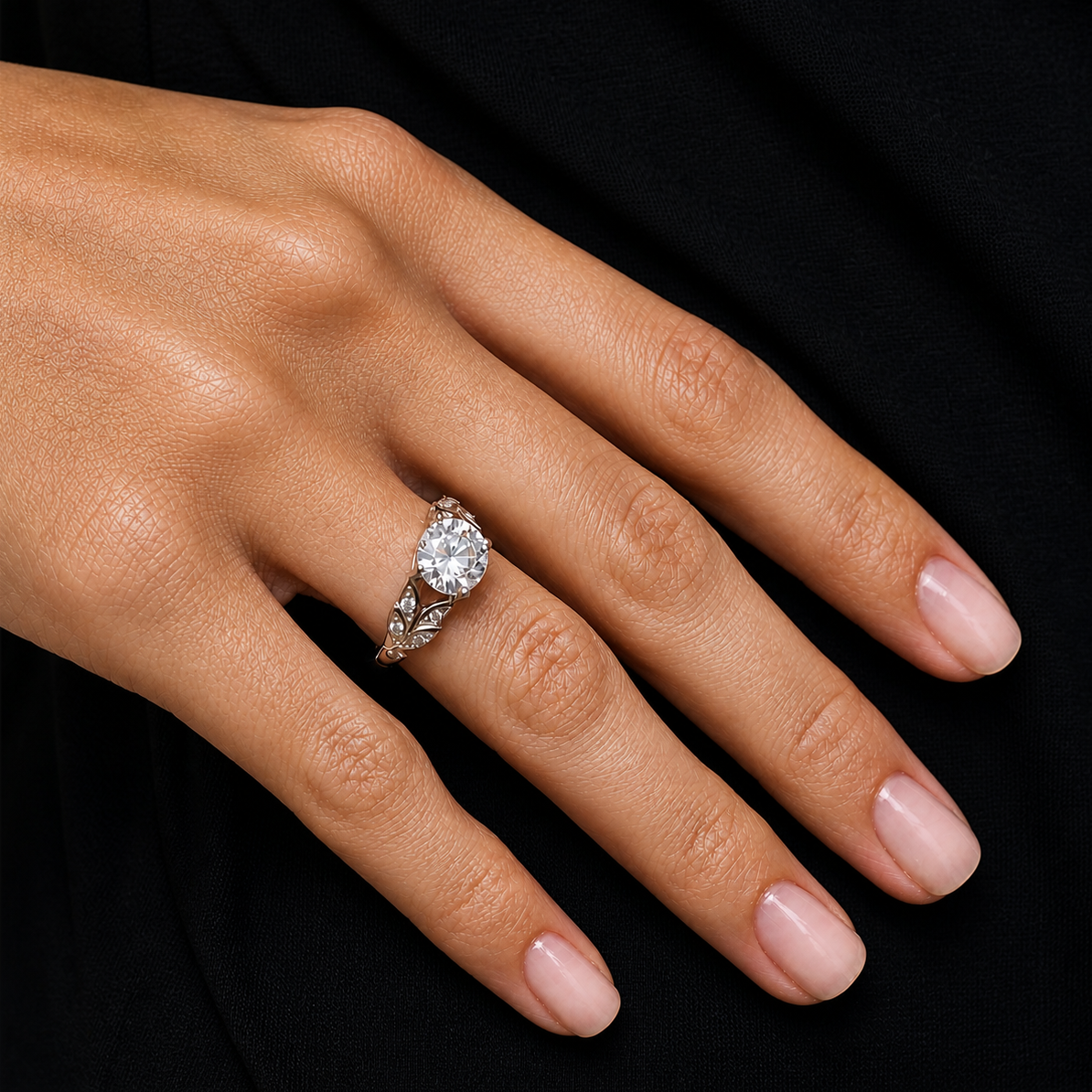 2 Carat Nature-Inspired Round Cut Moissanite Ring
