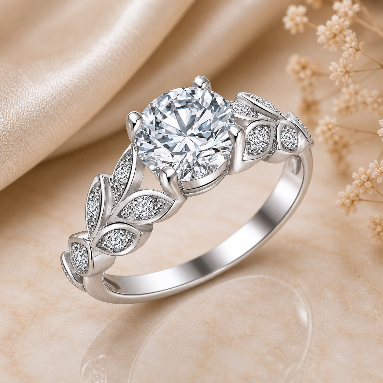 2 Carat Nature-Inspired Round Cut Moissanite Ring